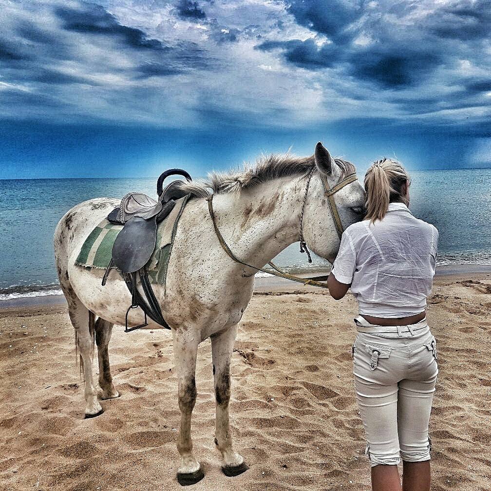 Девушка с лошадью на берегу